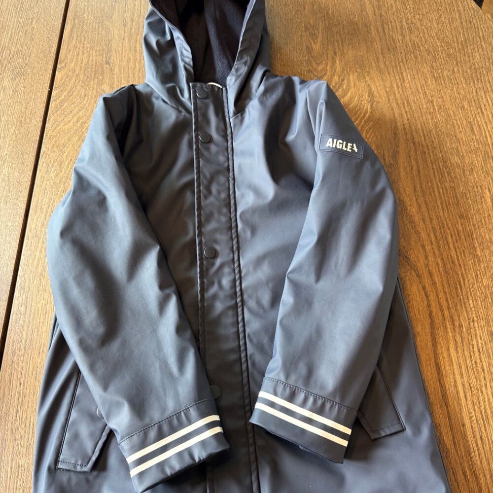 Aigle navy kids hooded raincoat